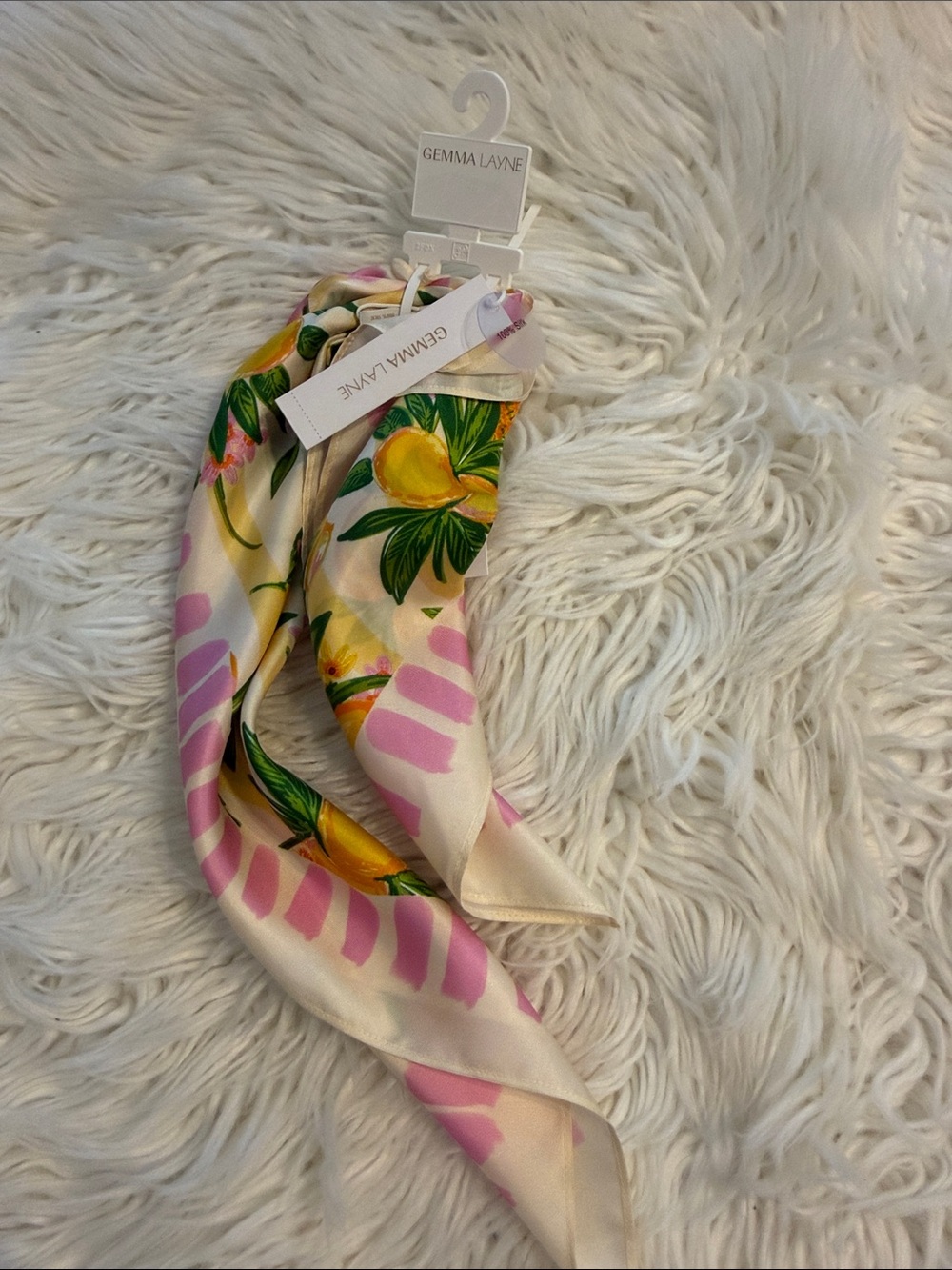 Gemma Layne 100% silk Pink & Yellow Lemon Print Silk Scarf brand new
